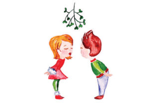 Christmas Watercolor Kiss