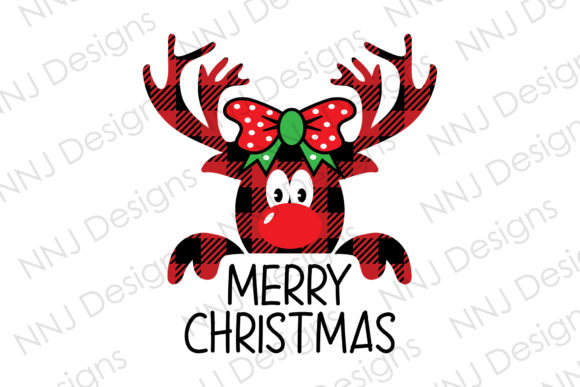 Merry Christmas Buffalo Plaid Reindeer 2 Illustrations