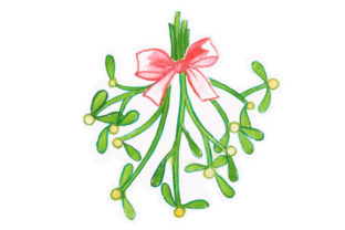 Mistletoe Sprig in Watercolor for Christmas Crafts