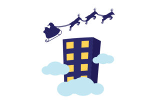 Santa Flying Sleigh Past Skyscraper