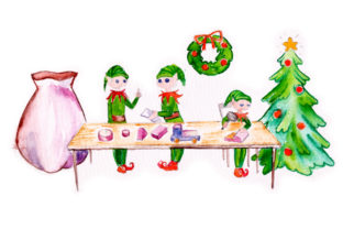 Santa S Elves Working in a Workshop in Watercolor