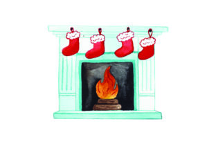 Stockings Hung on Fireplace - Watercolor for Christmas Crafting