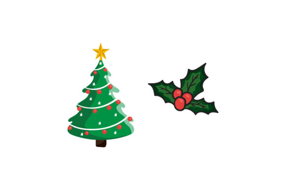 Tree Mistletoe Set Christmas Illustrations